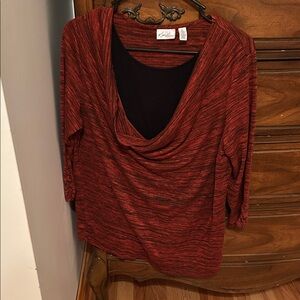 Kim Rogers Scarlet and Ebony Cowl Neck Blouse